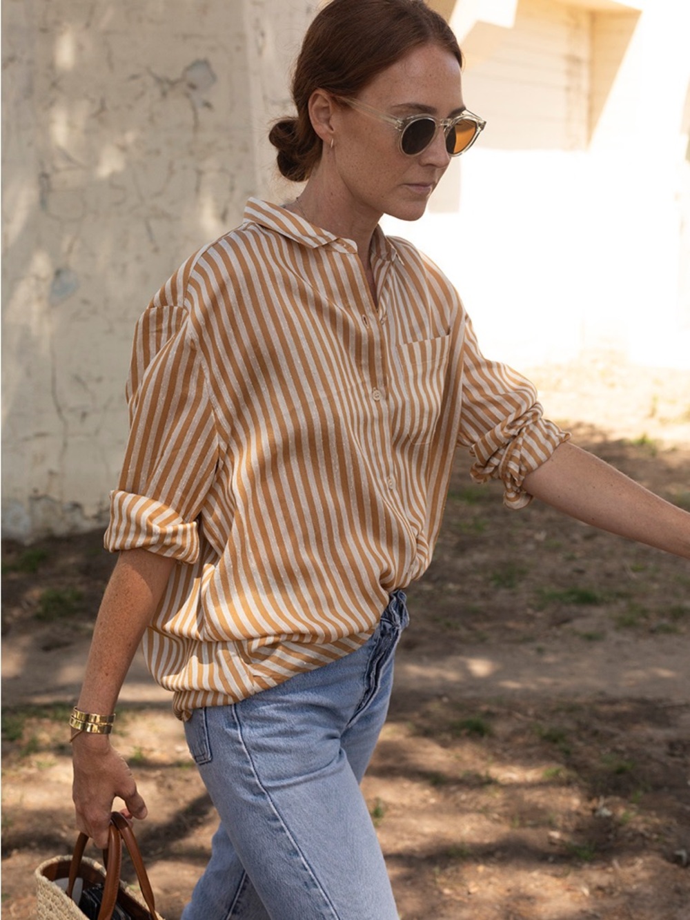 Jenni Kayne Boyfriend Shirt Mustard Stripe NEW